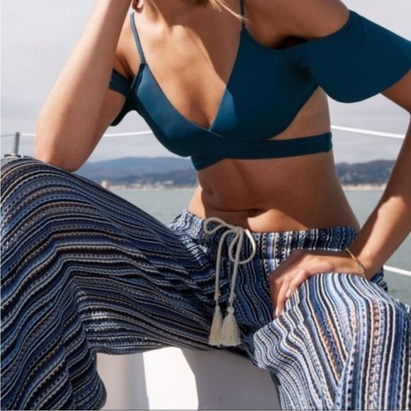 Becca by Rebecca Virtue Pierside Cover Up Flyaway Pants Blue Stripes Size 2X 22 - Picture 1 of 12